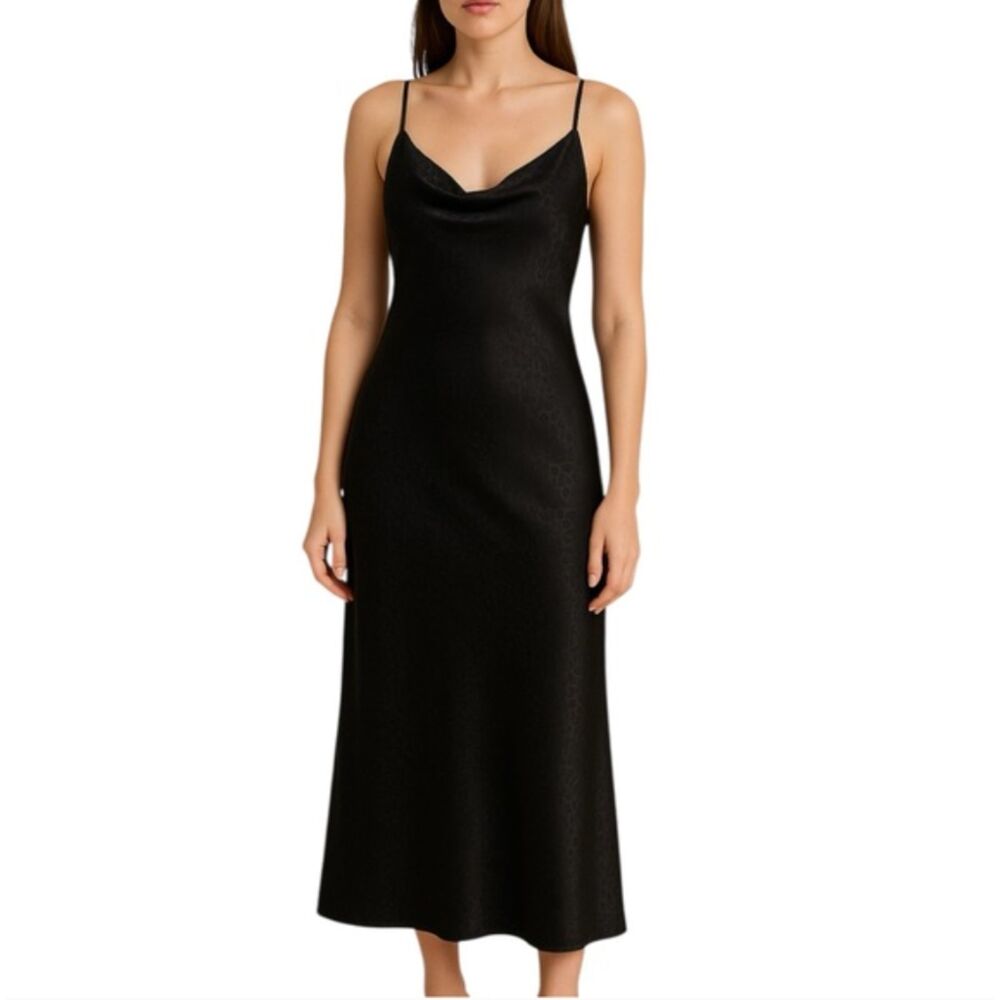 Emma & Michele Black Animal Print Satin Cowl Neck Maxi Dress Size L